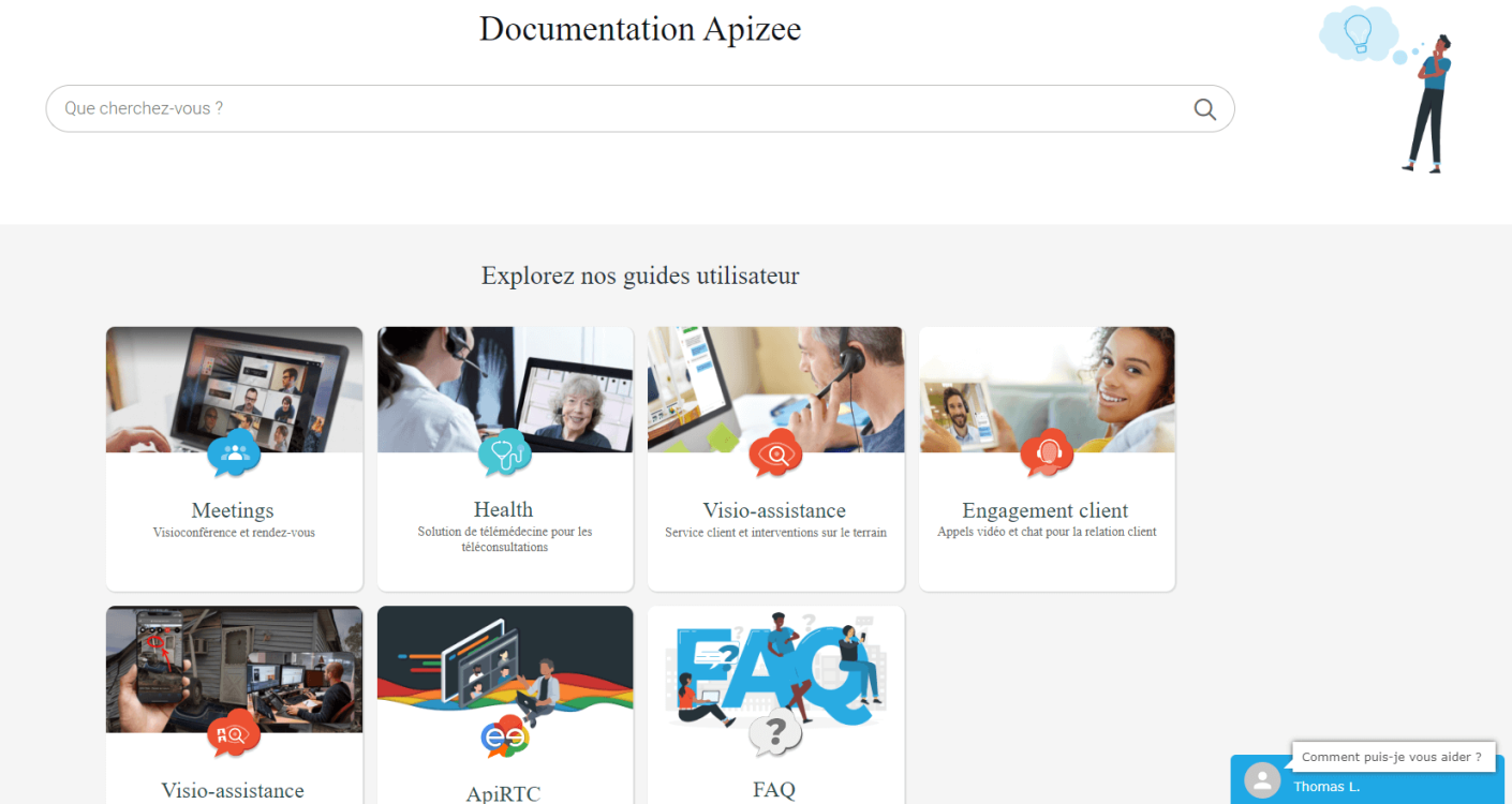 Base de connaissances interne d'Apizee avec des guides utilisateur et des tutoriels vidéo