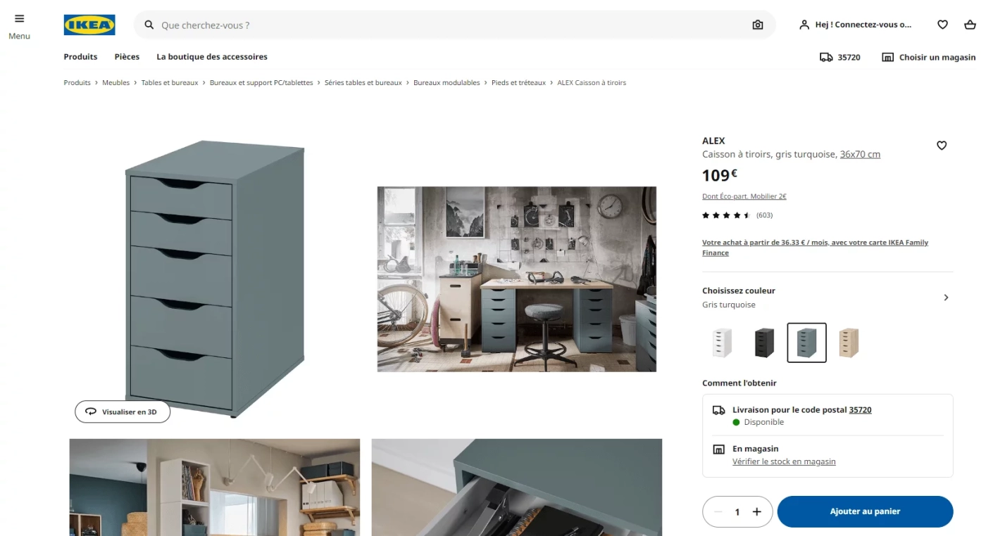 ALEX Caisson à tiroirs, gris turquoise, 36x70 cm - IKEA