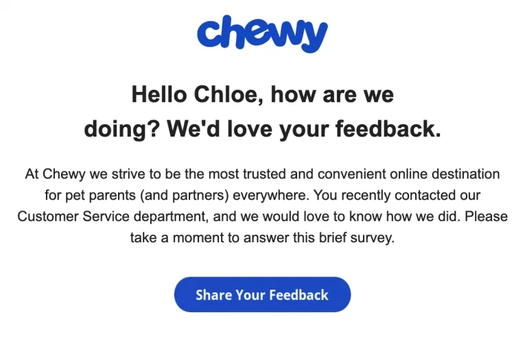 Example of an email sent by Chewy