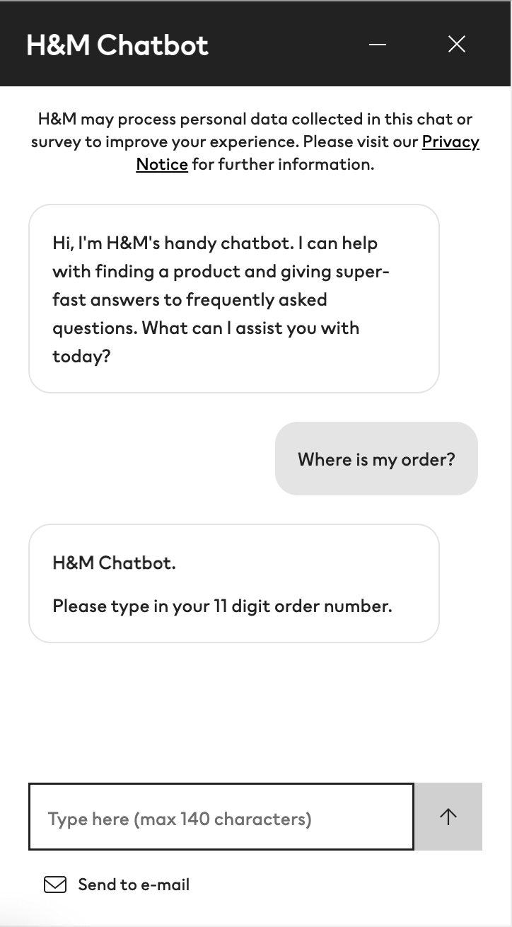 Conversation avec le chatbot H&M