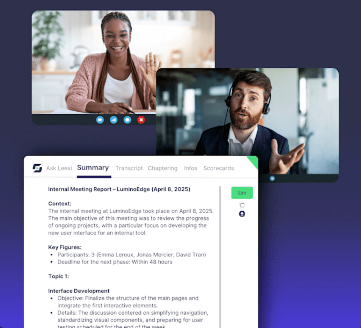 Leexi AI notetaker during a video call