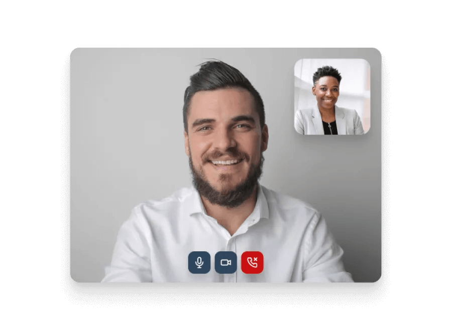 Man and woman smiling on a remote video chat