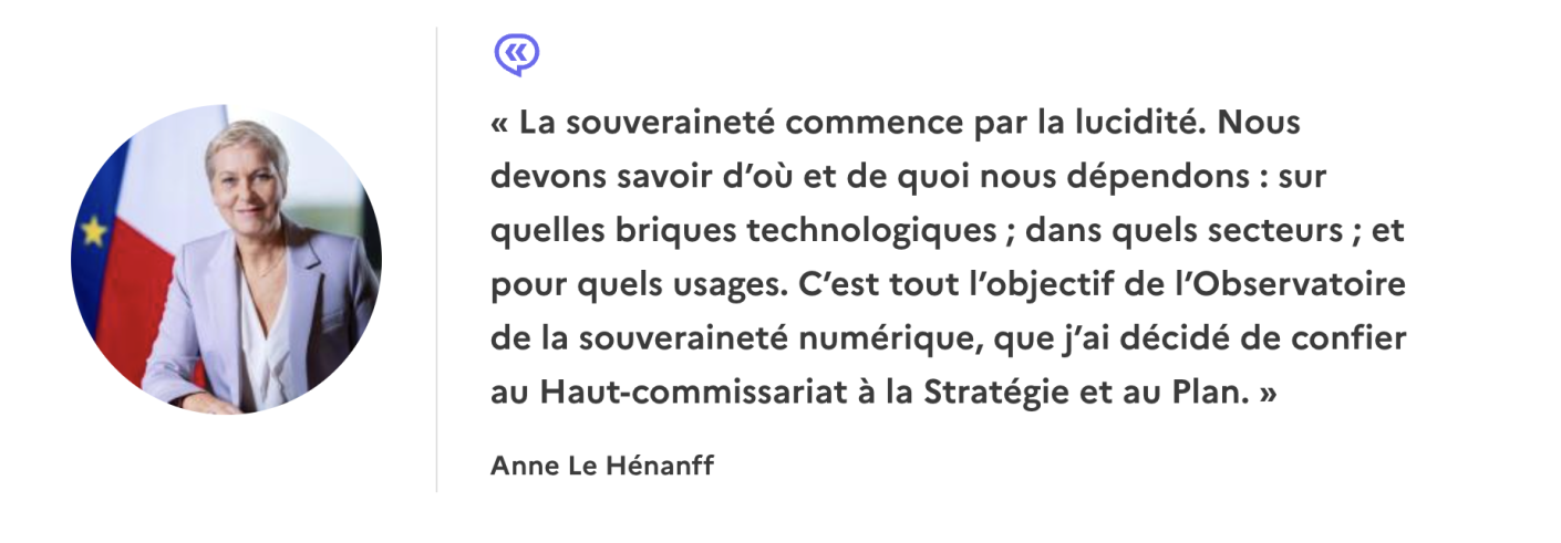 D&eacute;claration d'Anne Le H&eacute;nanff, ministre charg&eacute;e du num&eacute;rique, sur la souverainet&eacute; num&eacute;rique