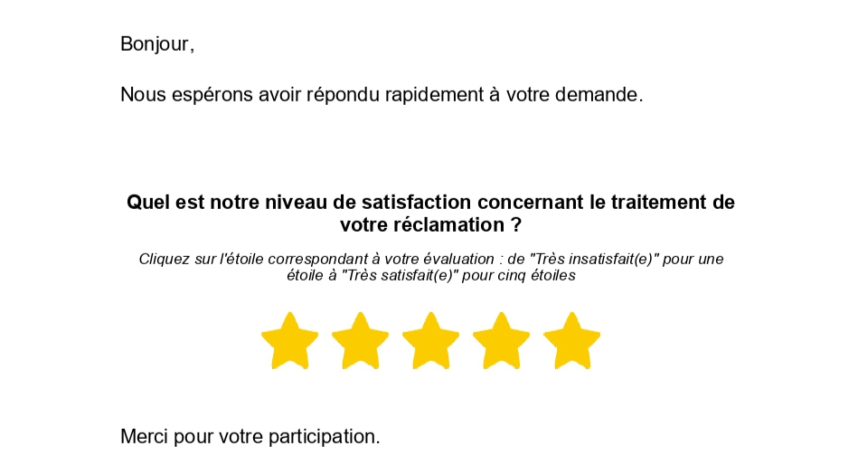 Exemple de questionnaire de satisfaction suite &agrave; une r&eacute;clamation