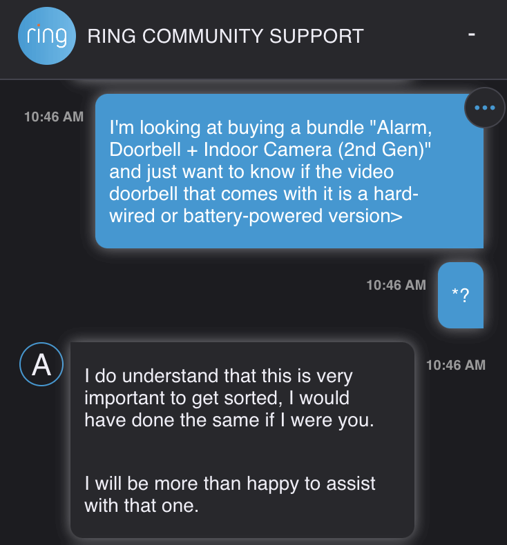 Exemple d'une r&eacute;ponse du support client de Ring