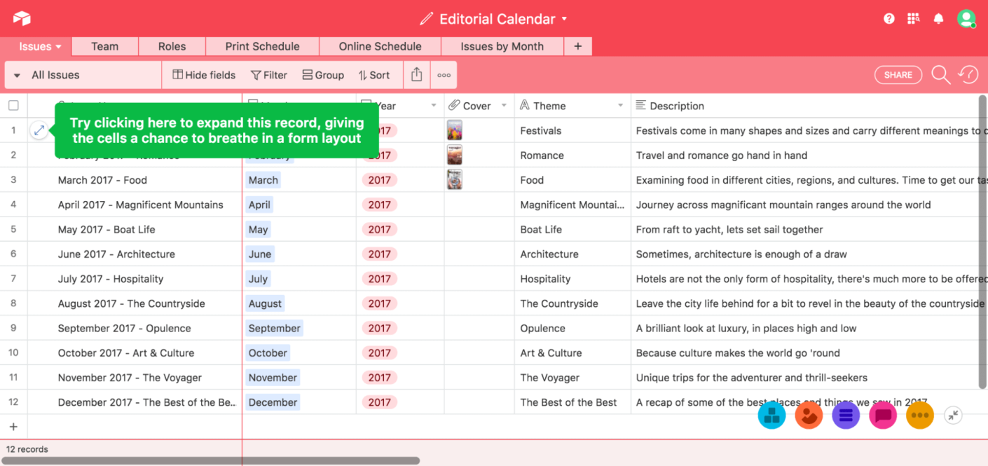 Airtable utilise des infobulles pour pr&eacute;senter les fonctionnalit&eacute;s