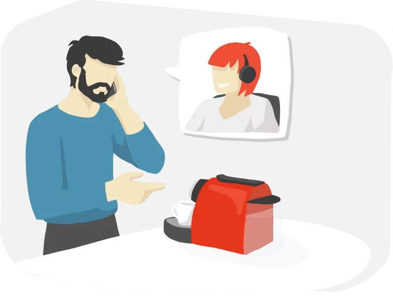 Illustration du d&eacute;pannage d'une machine &agrave; caf&eacute; &agrave; l'aide de l'assistance visuelle